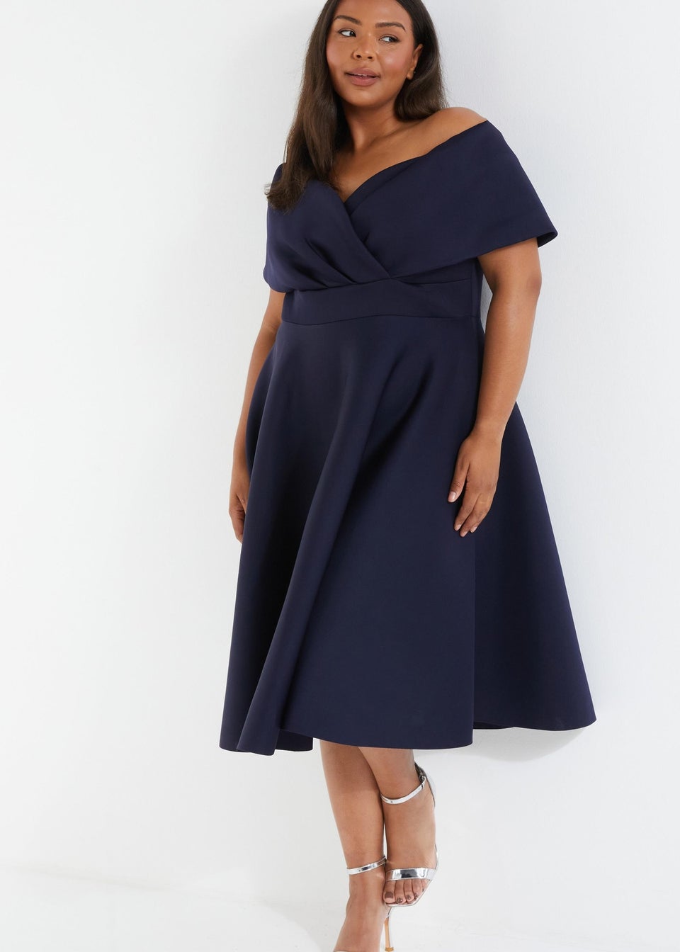 Quiz Blue Curve Midi Skater Dress