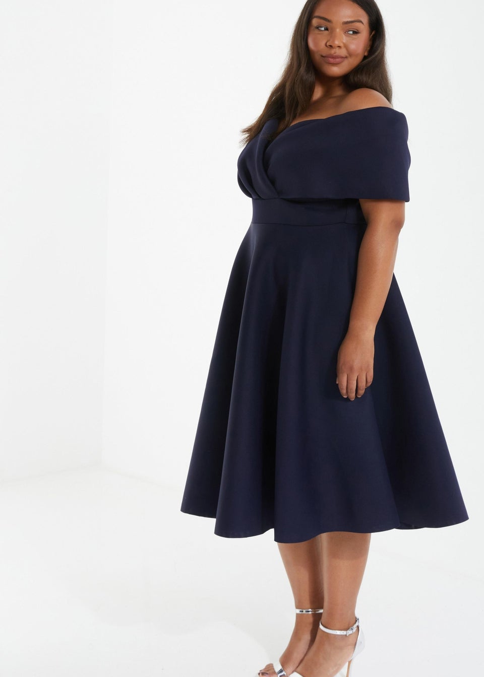 Quiz Blue Curve Midi Skater Dress