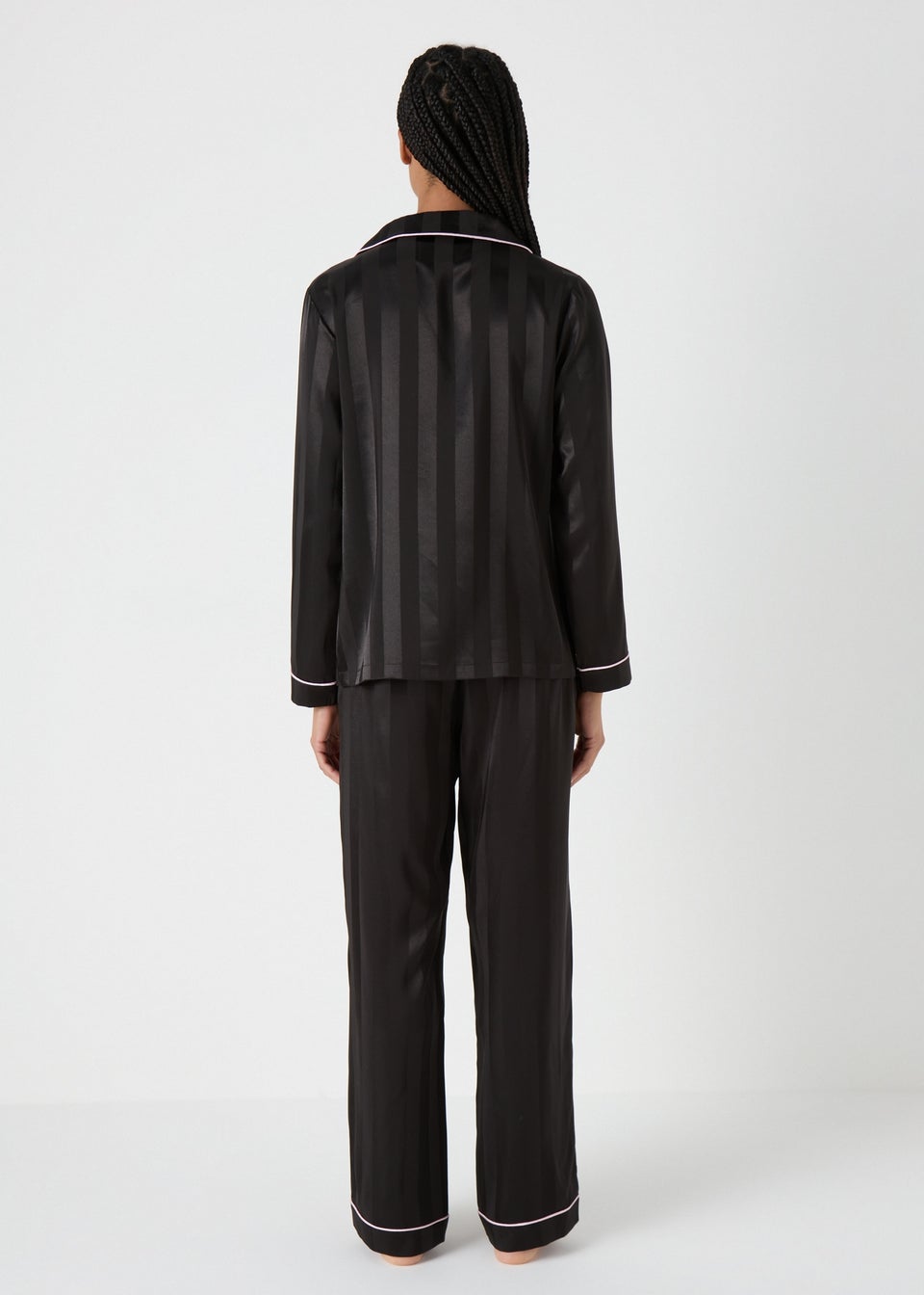 Black Satin Stripe Pyjama Set