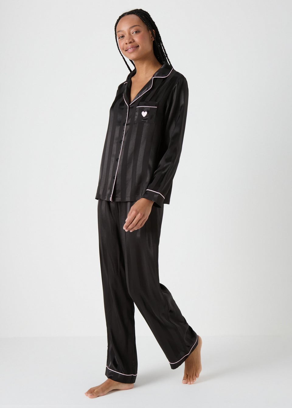 Black Satin Stripe Pyjama Set Matalan