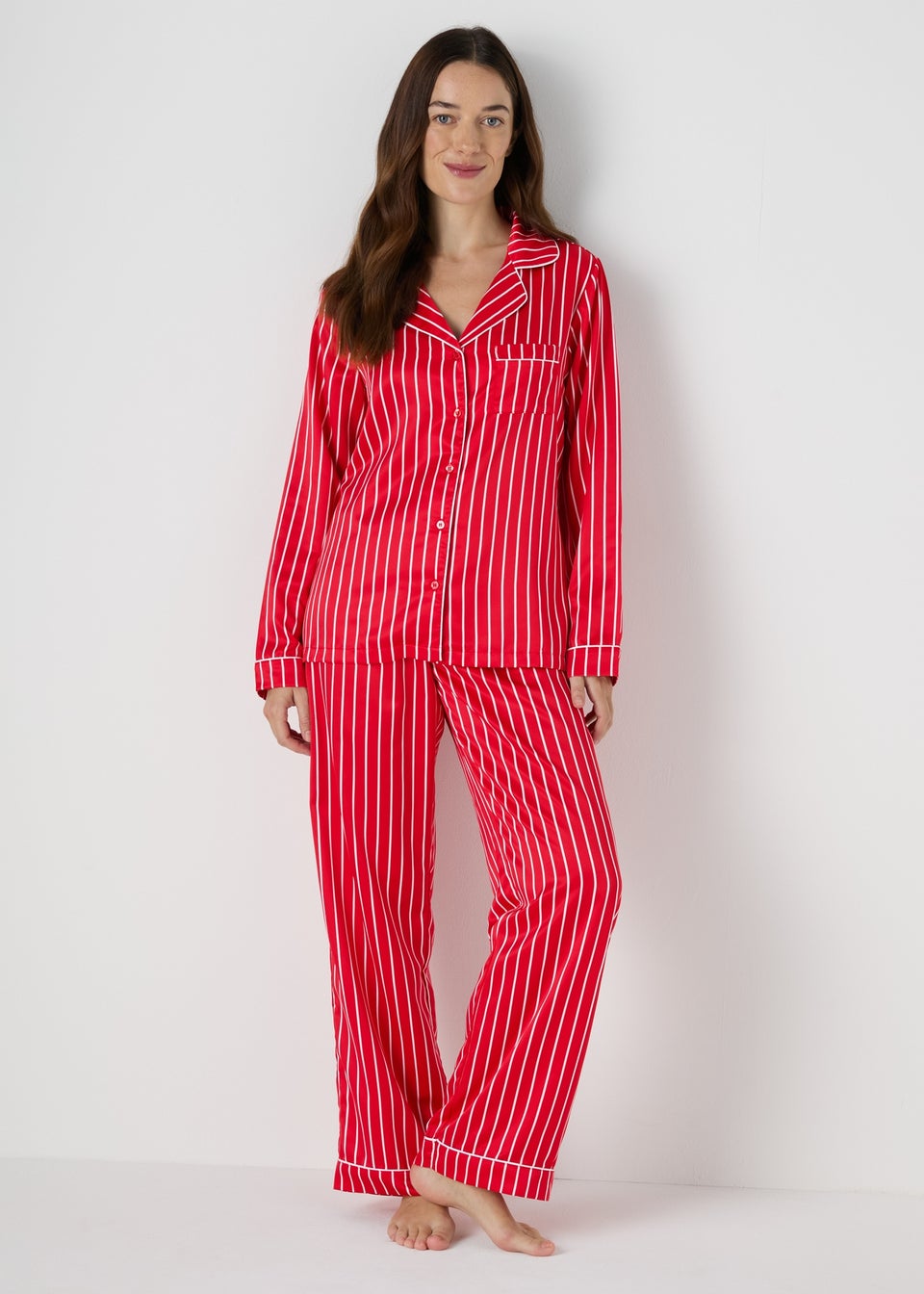 Red Stripe Satin Pyjama Set Matalan