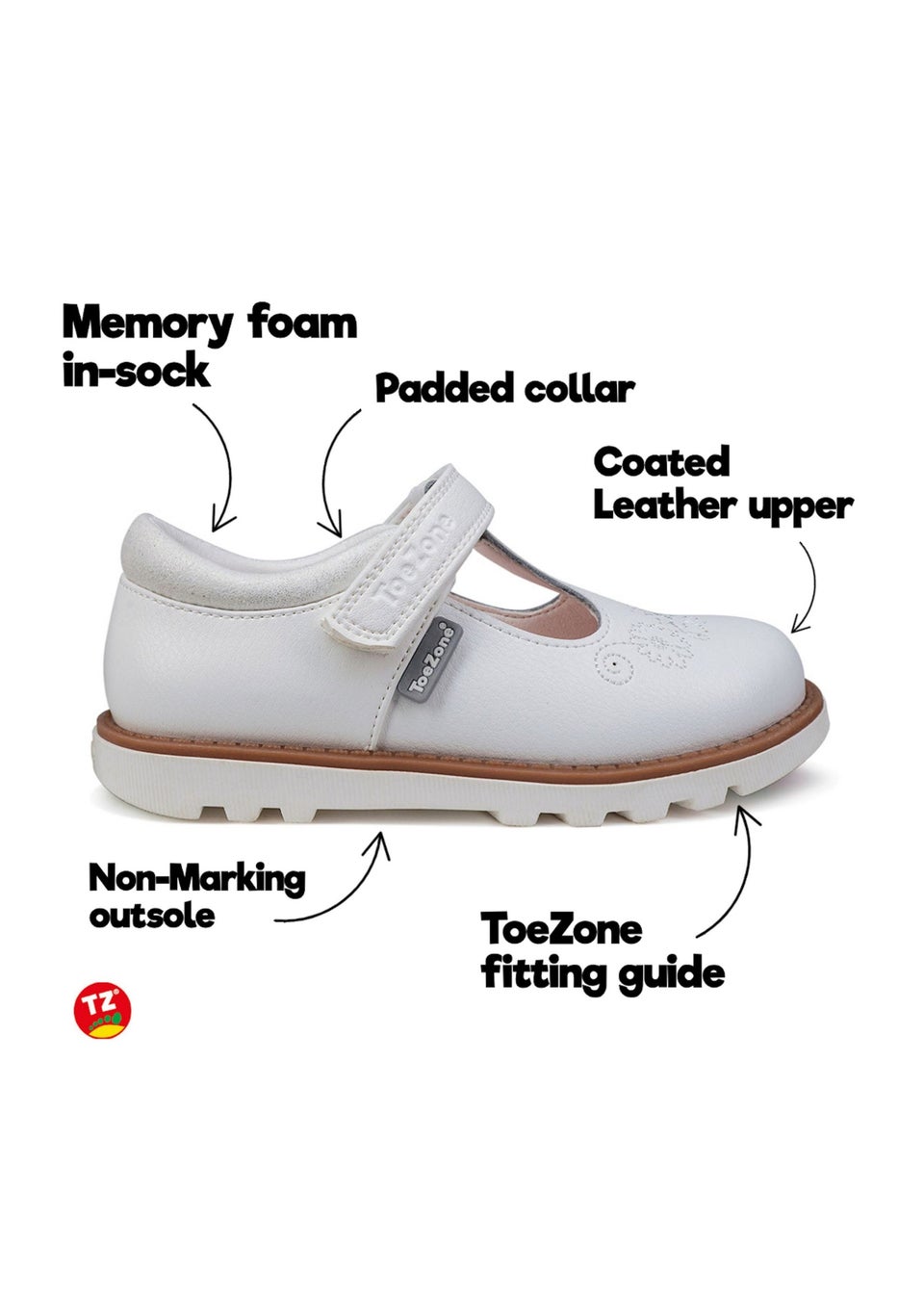 ToeZone White Ivy Summer Shoe (Younger 6- Older 12)