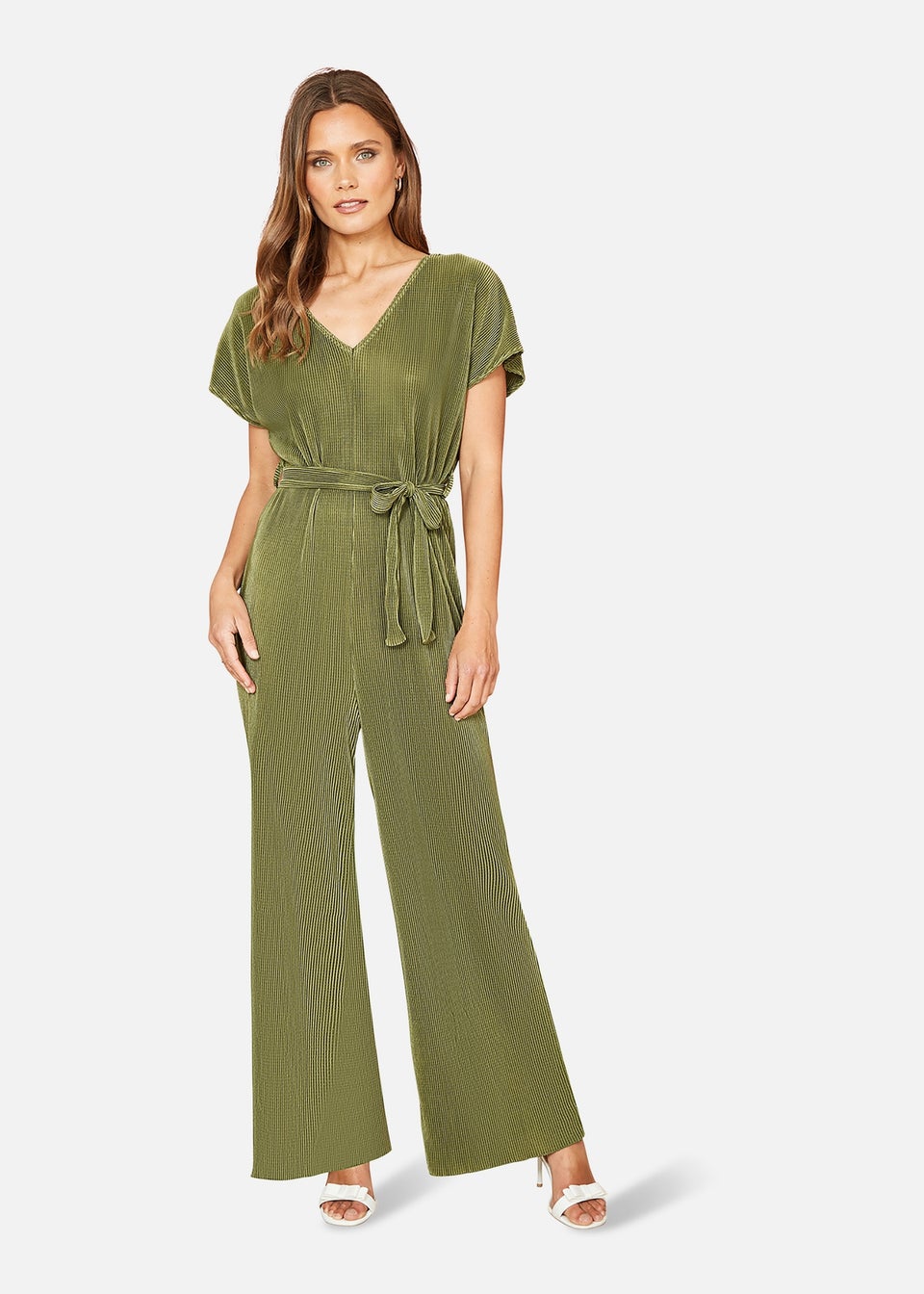 Mela Green Pleated Jumpsuit With V Neck Matalan