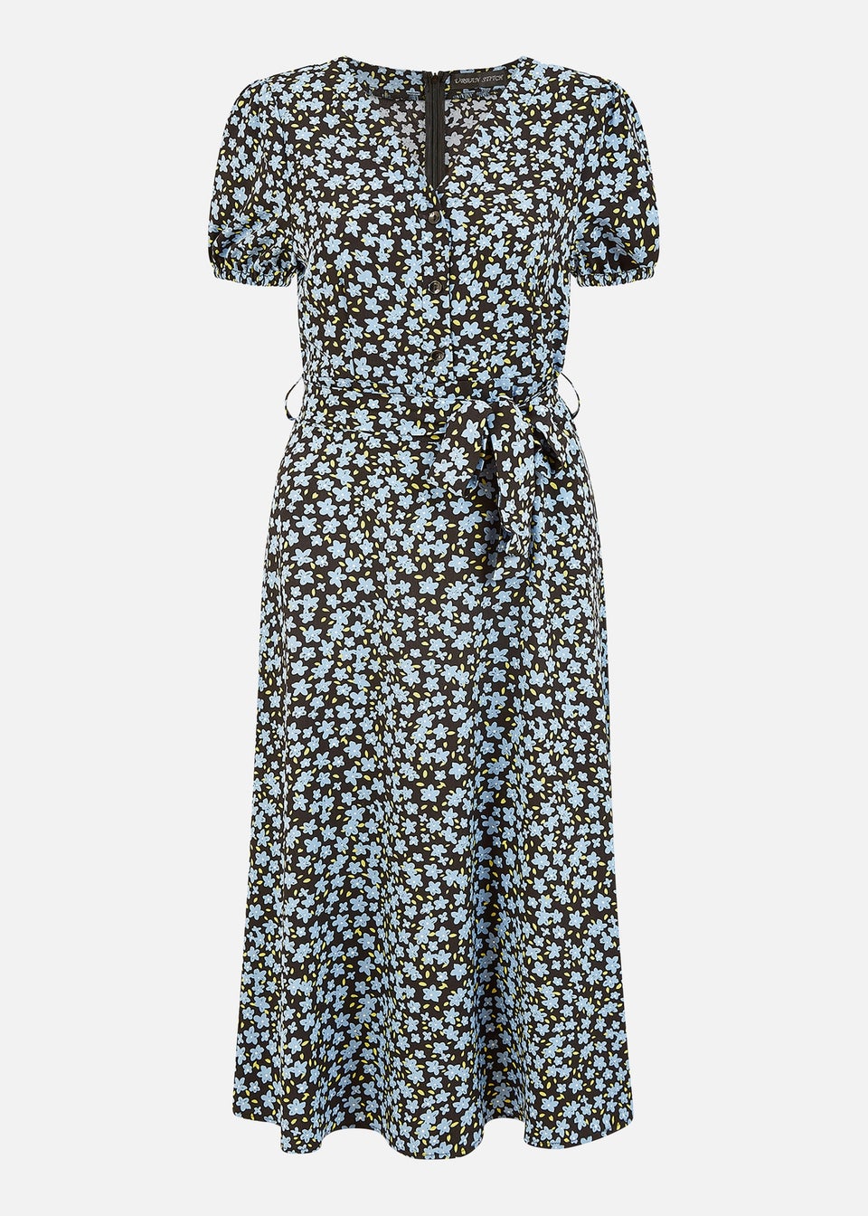 Mela Blue Ditsy Floral Print Midi Shirt Dress