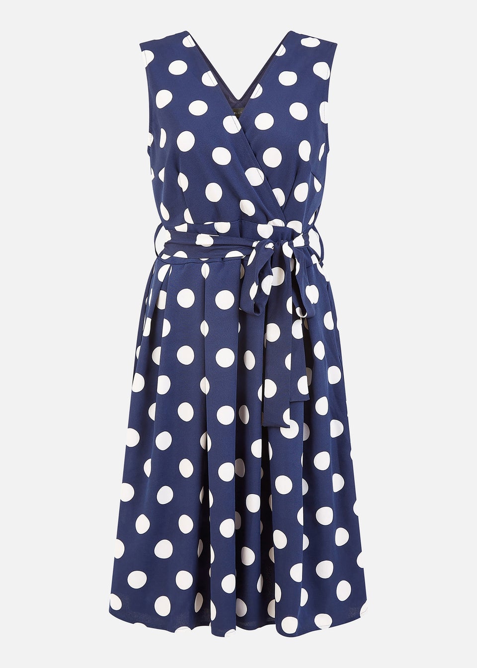 Mela Navy Spot Print Wrap Over Skater Dress