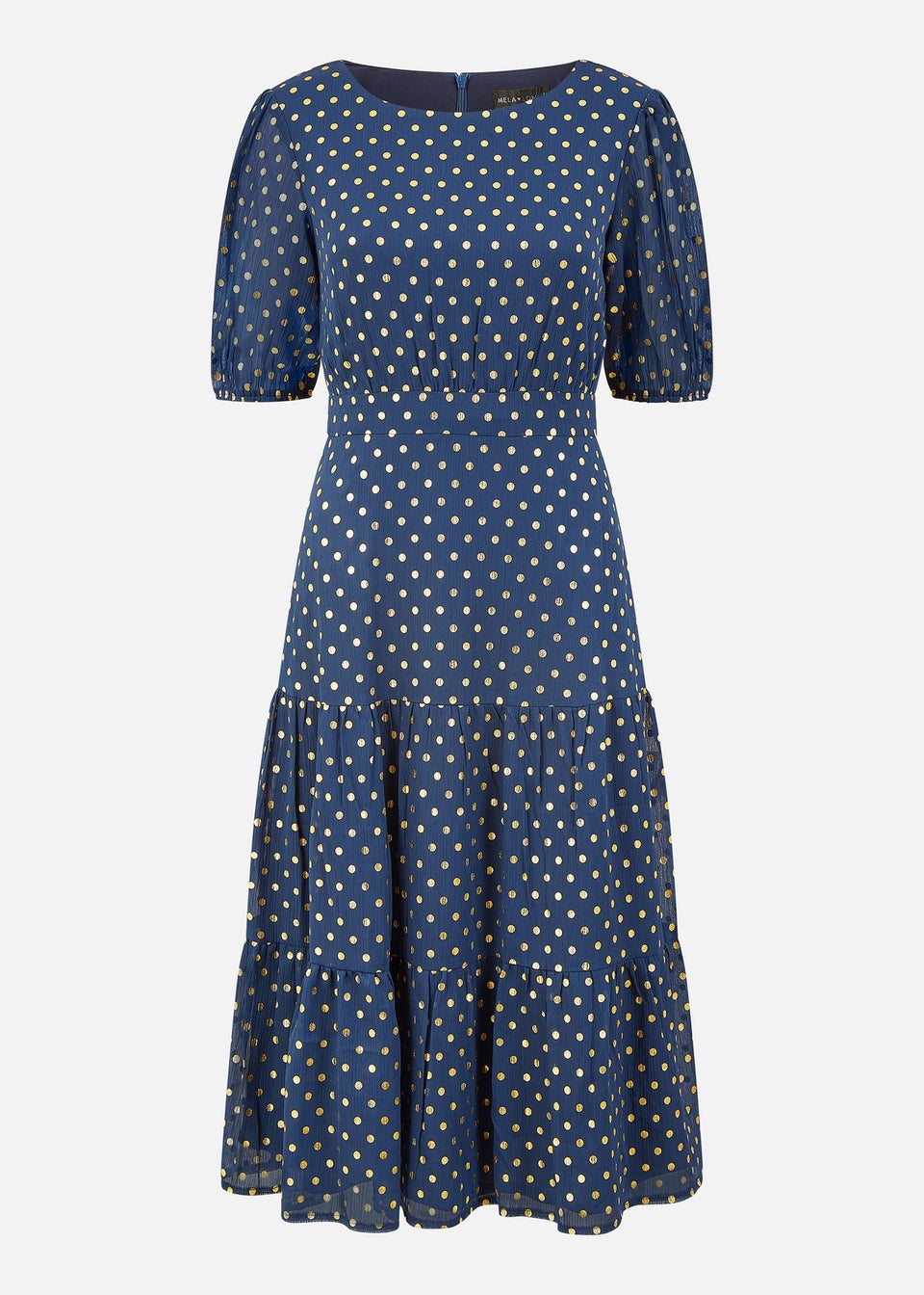 Mela Navy Gold Foil Spot Midi Dress With Scoop Back - Matalan