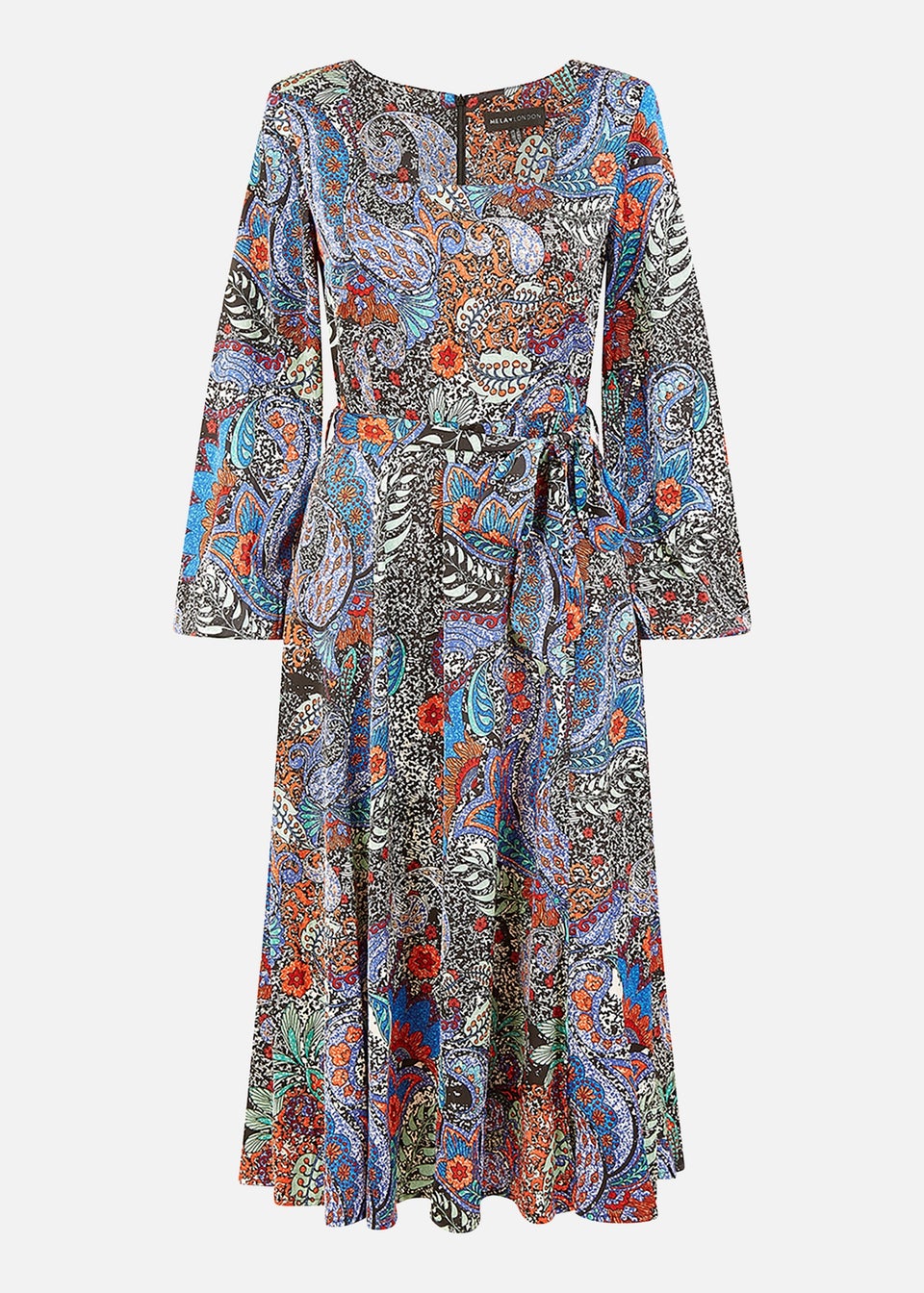 Mela Blue Paisley Print Long Sleeve Midi Dress