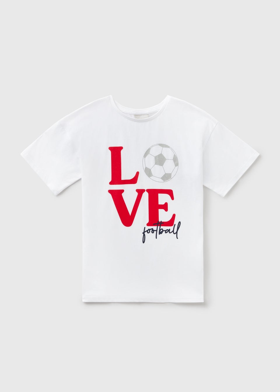 Girls White Love Football T-Shirt (7-13yrs)