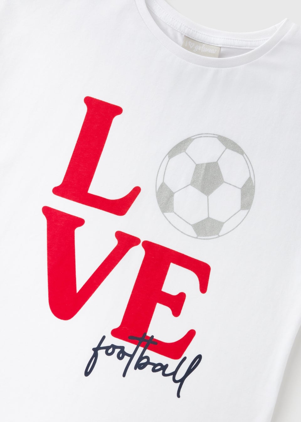 Girls White Love Football T-Shirt (7-13yrs)