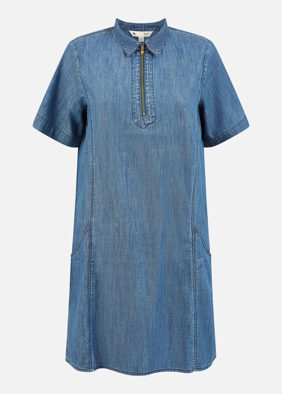 Yumi Blue Cotton Chambray Tunic With Zip Neckline