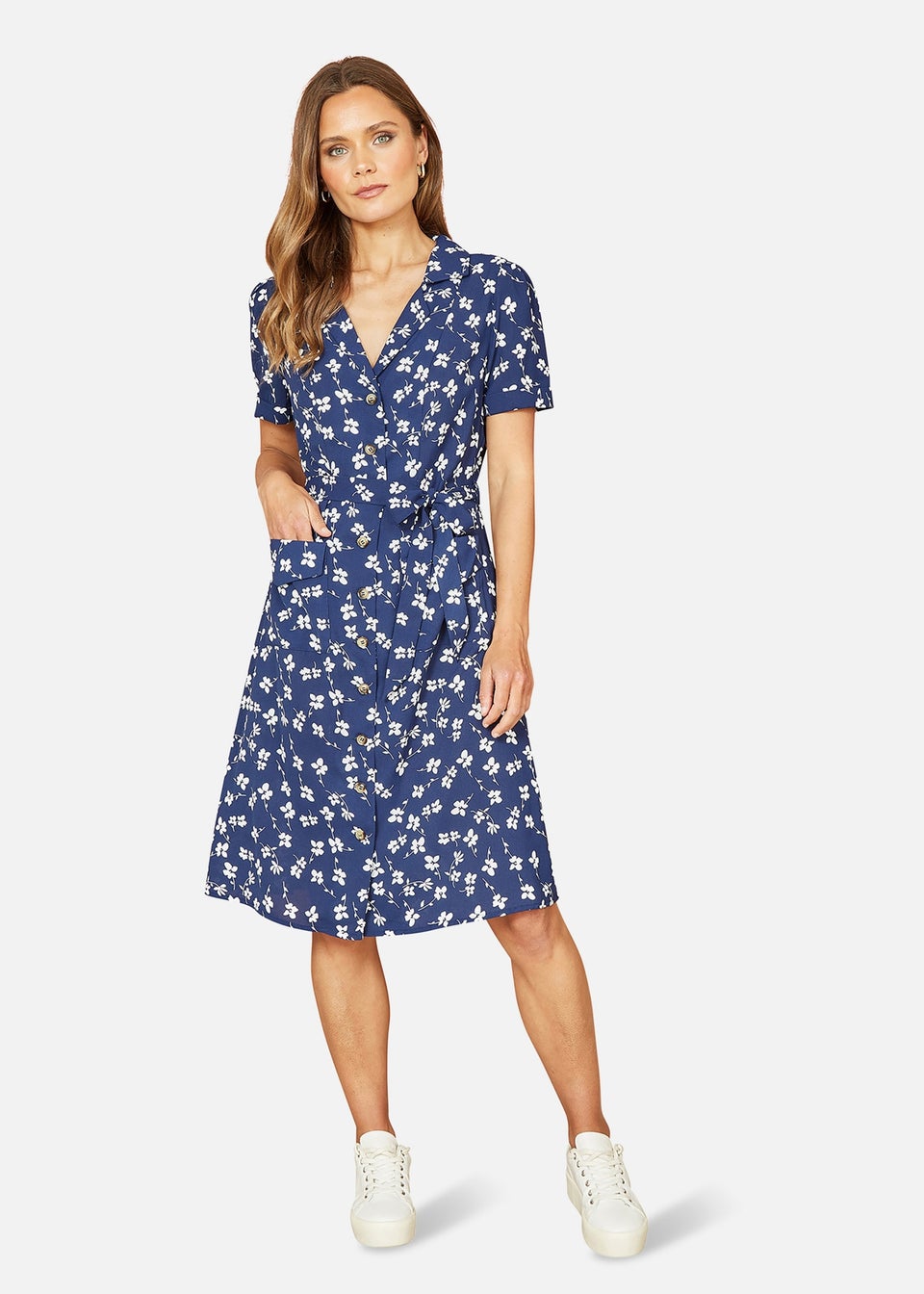 Yumi Navy Daisy Print Retro Shirt Dress Matalan