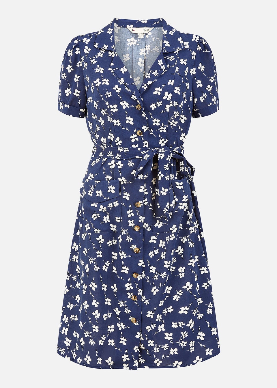 Yumi Navy Daisy Print Retro Shirt Dress Matalan