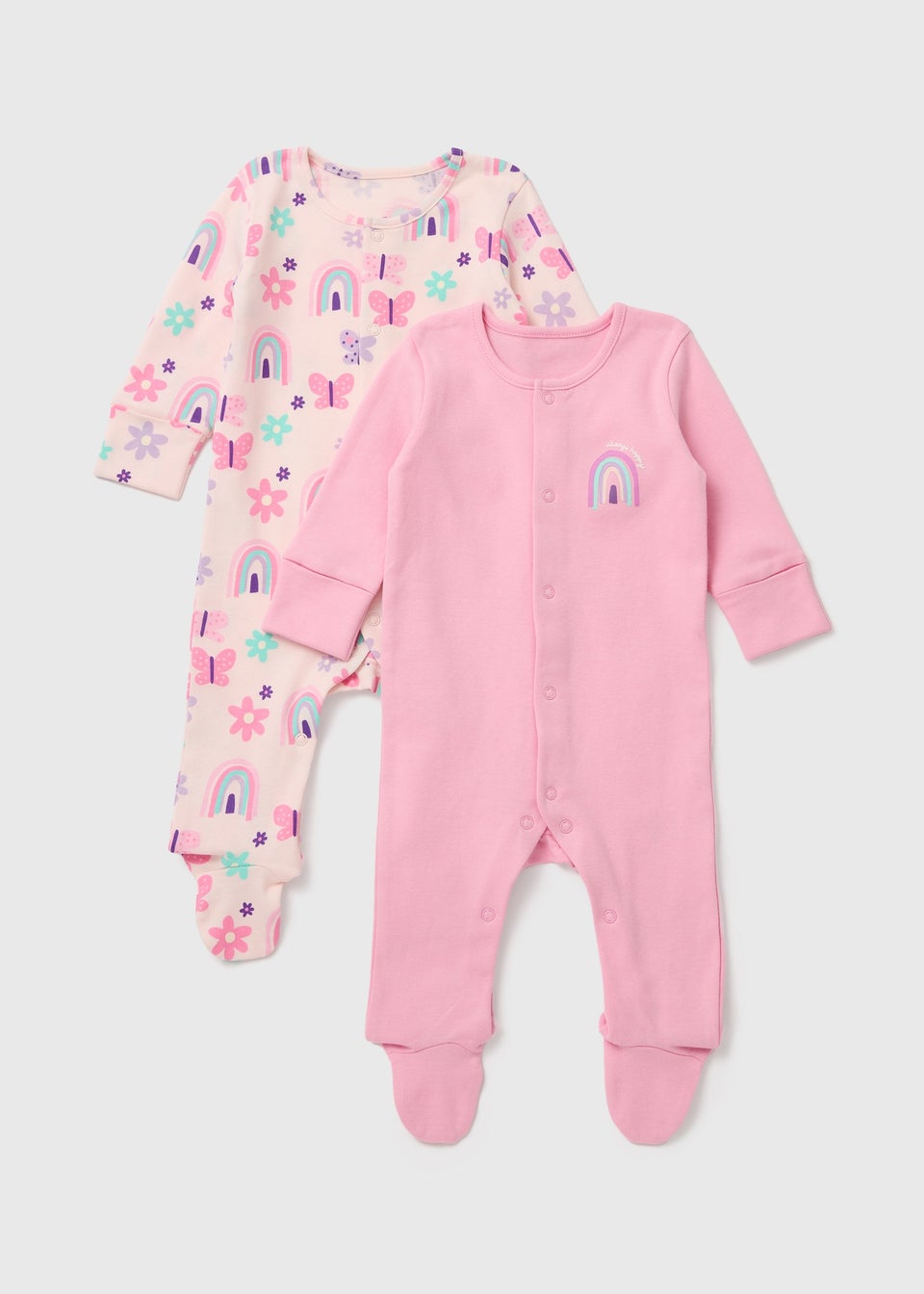 Baby 2 Pack Pink Butterfly Sleepsuit (Newborn-23mths)