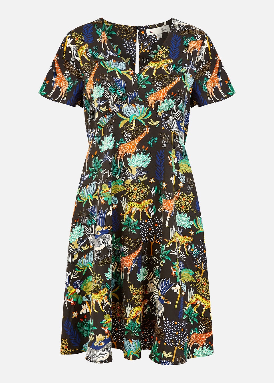 Yumi Black Jungle Print Skater Dress