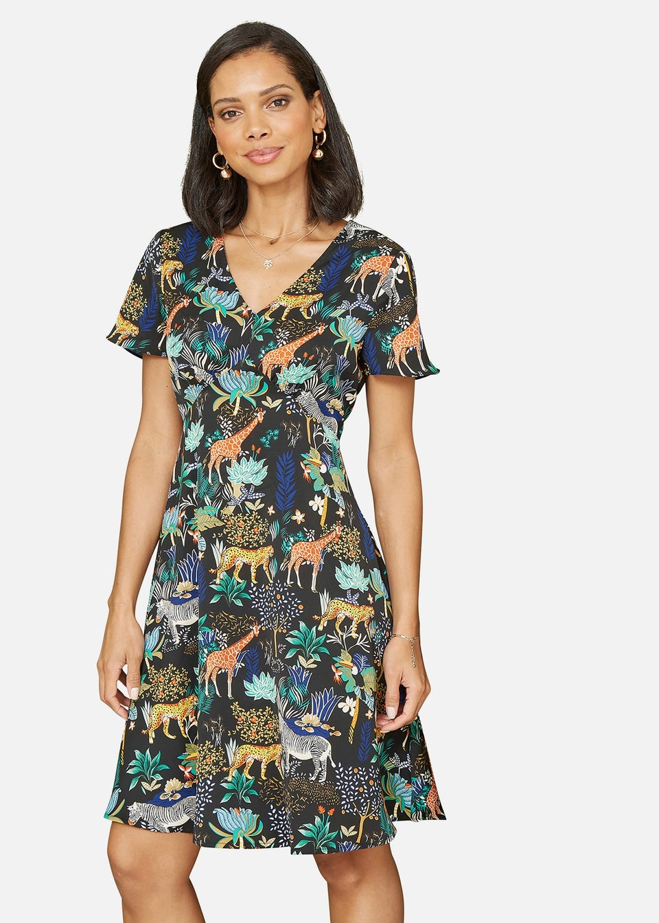 Yumi Black Jungle Print Skater Dress