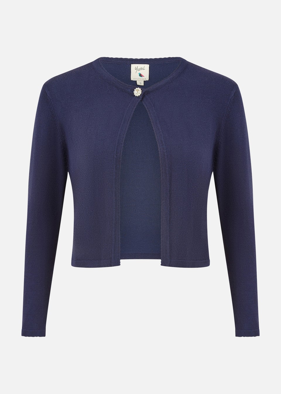 Yumi Navy Diamante Button Cropped Cardigan Matalan