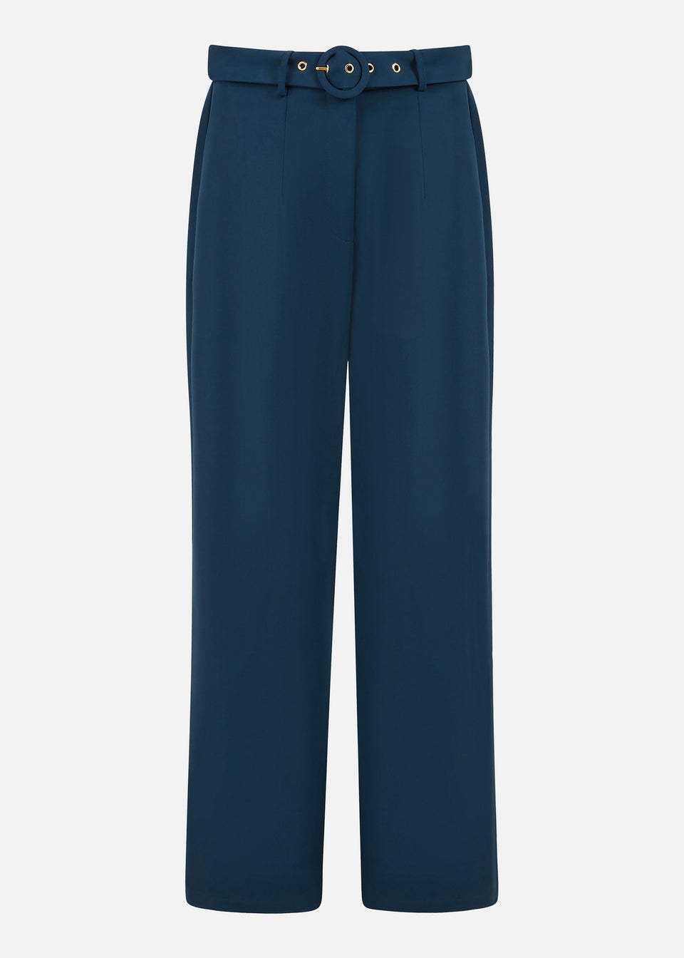 Yumi Navy Straight Leg Crepe Trousers With Belt