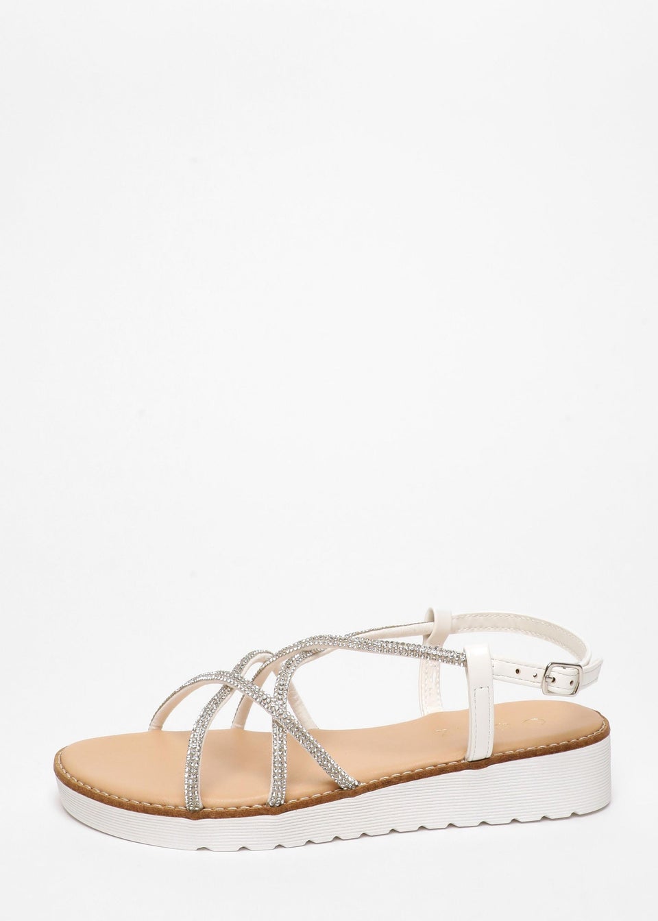 Quiz White Diamante Cross Strap Flatform Sandals Matalan