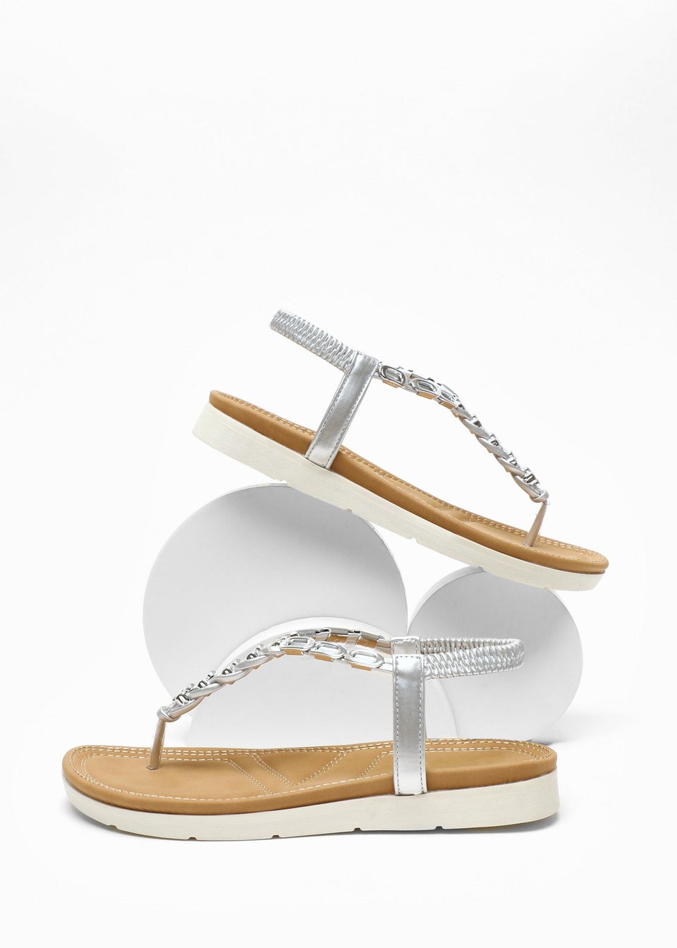 Quiz Silver Pleated Comfort Flat Sandals