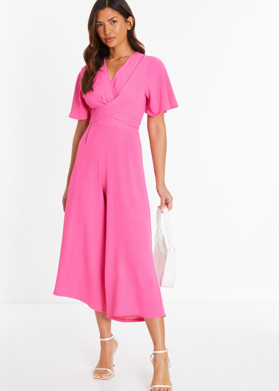 Quiz Pink Wrap Front Culotte Jumpsuit