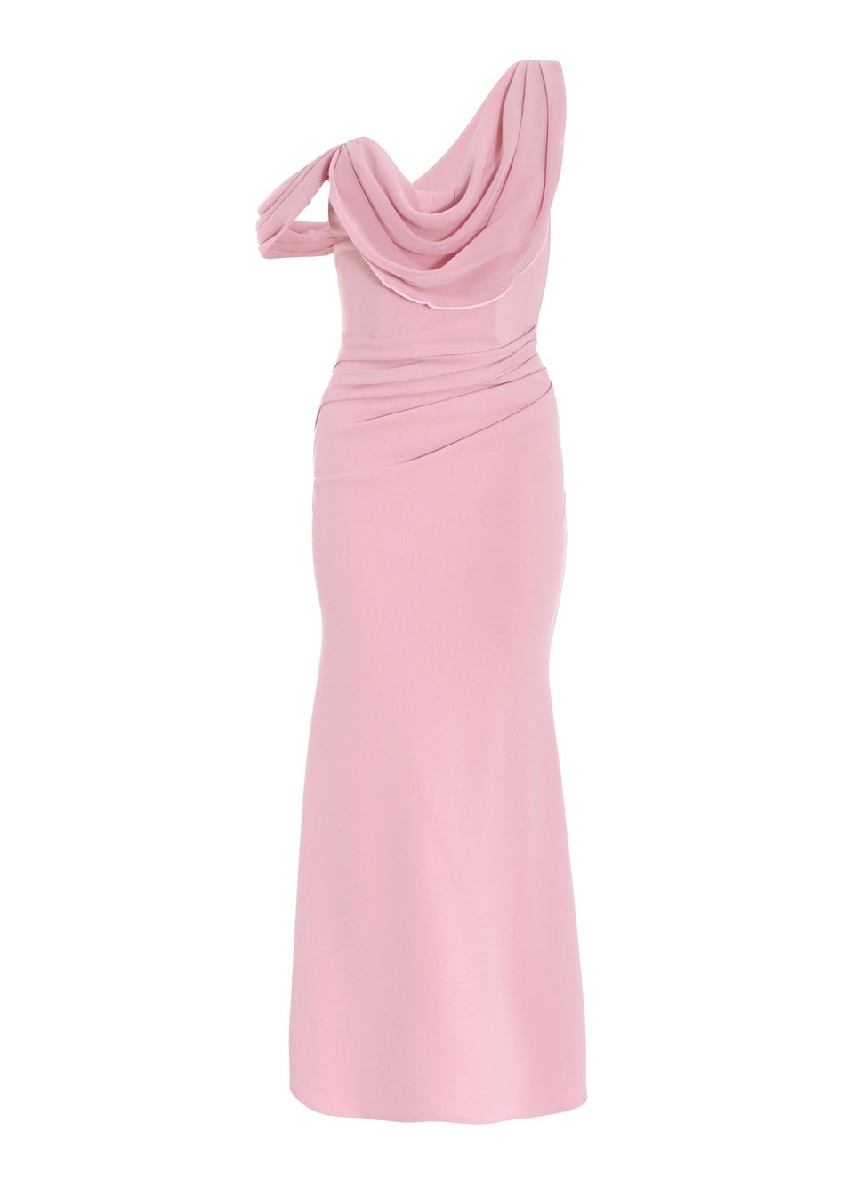 Quiz Pink Petite Asymmetric Cowl Neck Maxi Dress