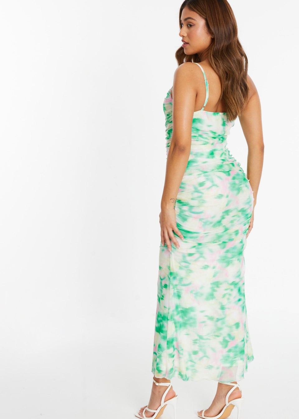 Quiz Green Petite Floral Abstract Mesh Midi Dress - Matalan