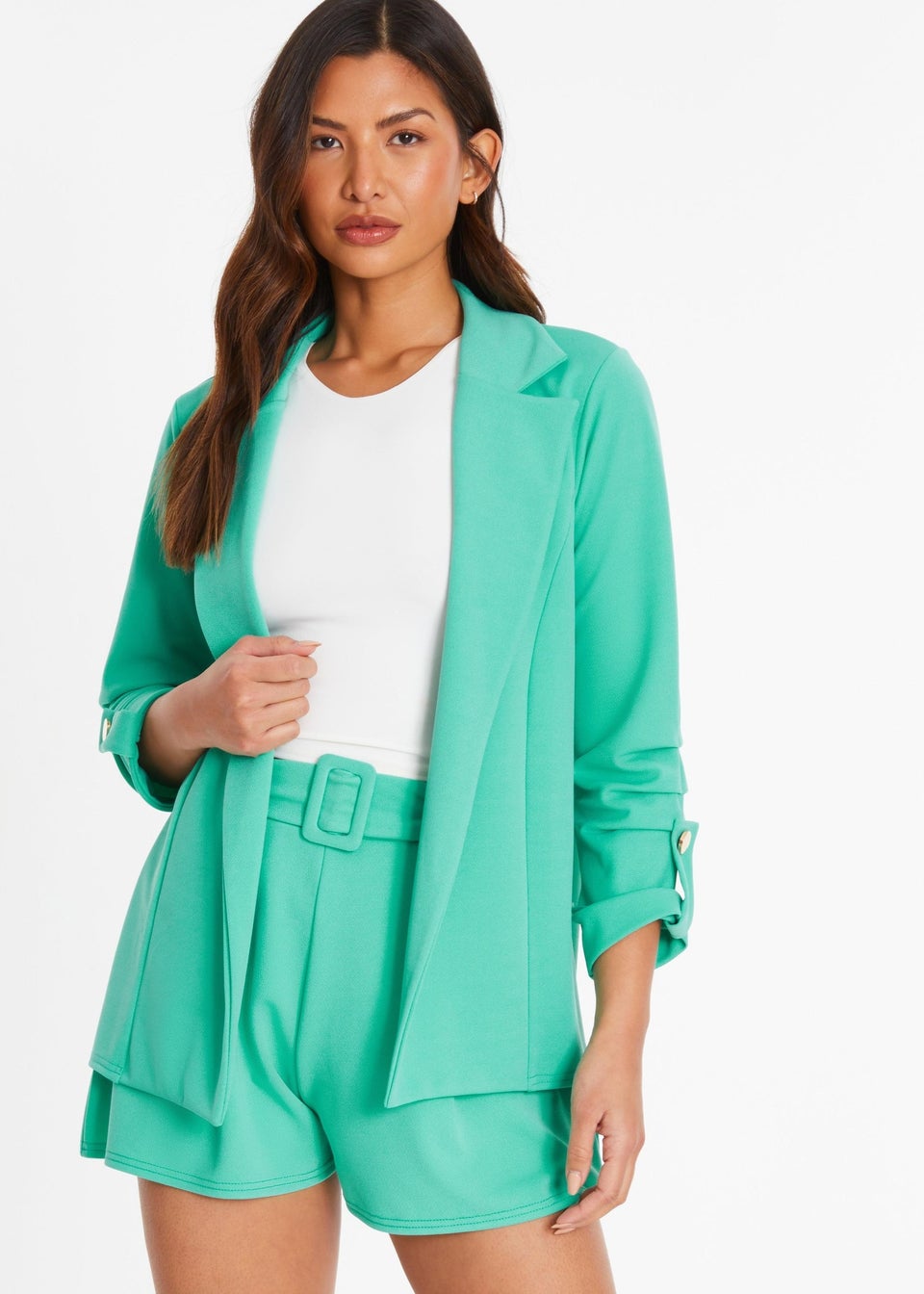 Quiz Green Ruched Sleeve Tailored Blazer