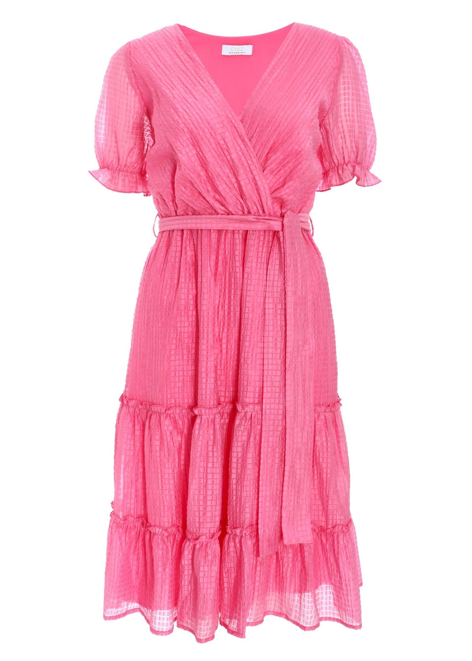 Quiz Pink Textured Frill Skater Midi Dress
