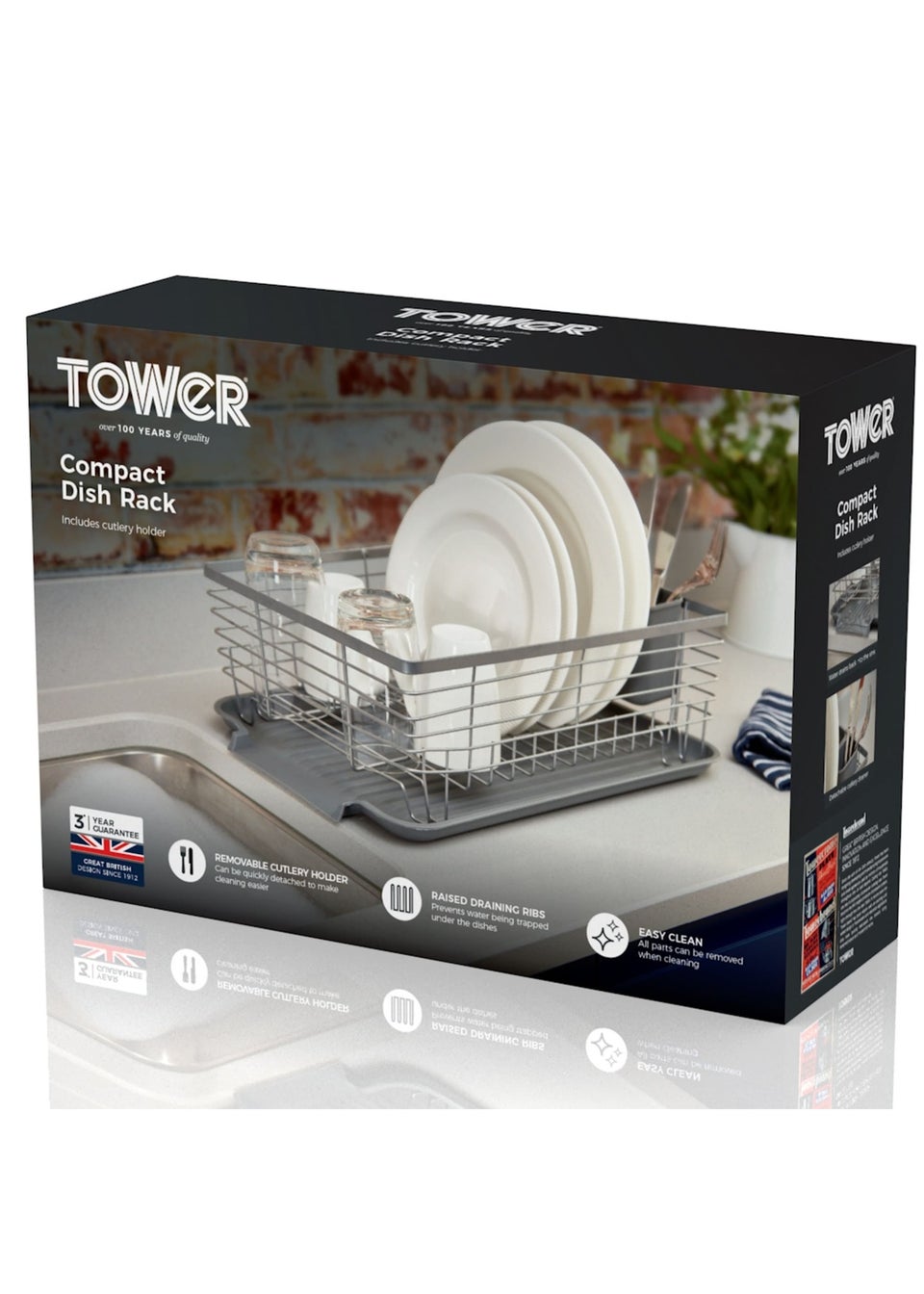 Tower Grey Compact Dishrack With Cutlery