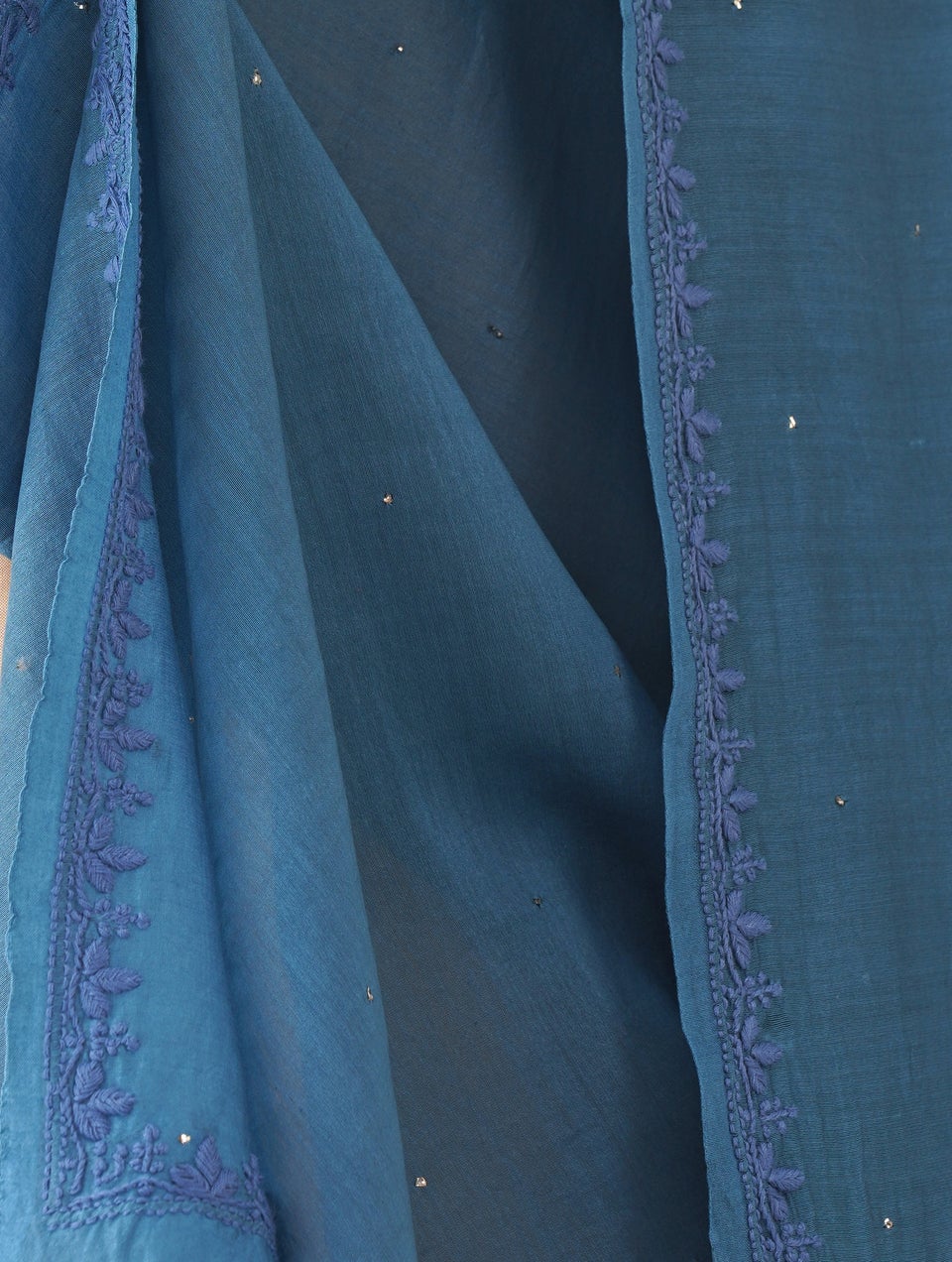 Women Blue Cotton Silk Chikankari Dupatta