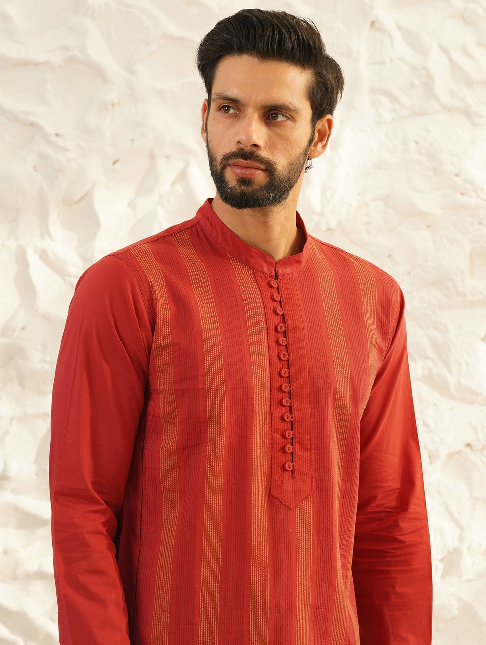 Men Rust Orange Cotton Straight Fit Kurta - 38