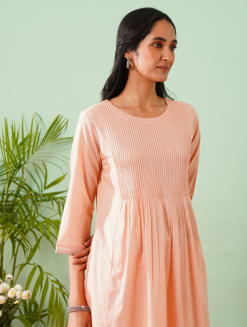 Women Pink Cotton Round Neck Kurta - XS