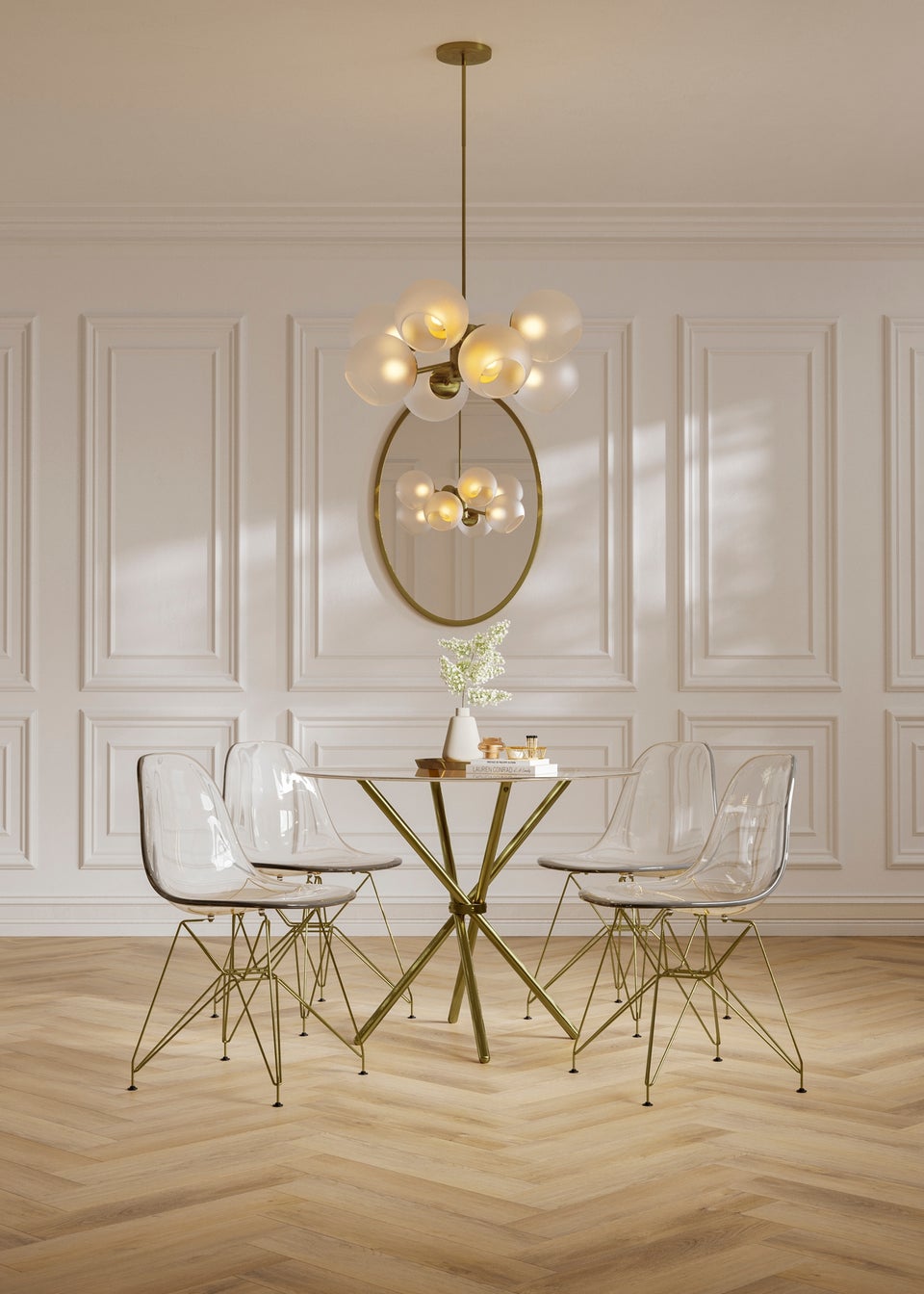 Aura Calama Clear/Gold Legs Dining Chair  (Pack Of 2)