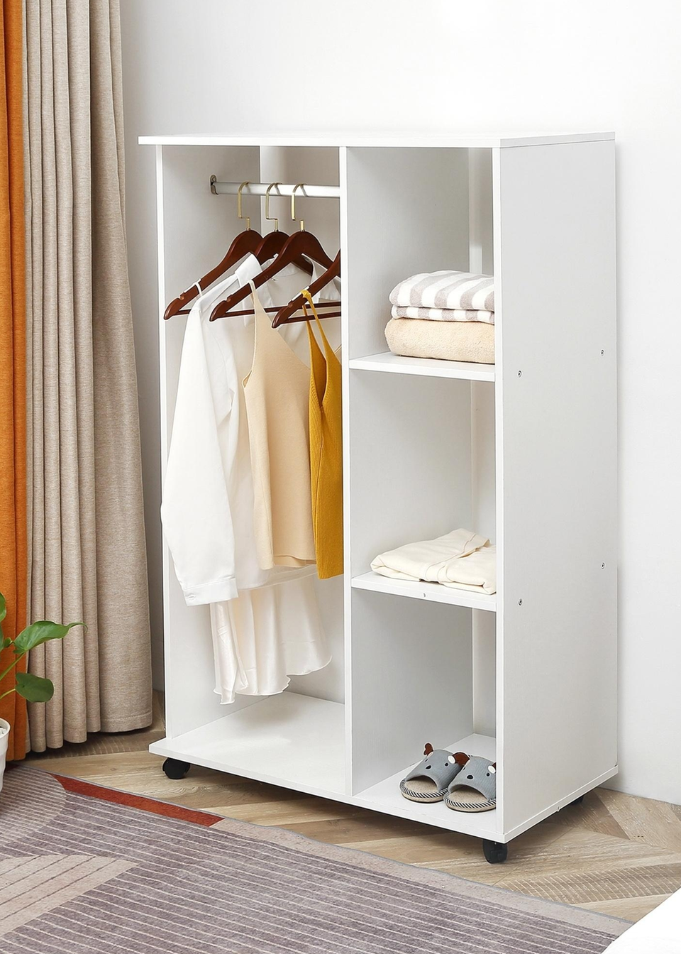 HOMCOM White Rolling Open Wardrobe Hanging Rail (80cm x 40cm x 128cm)