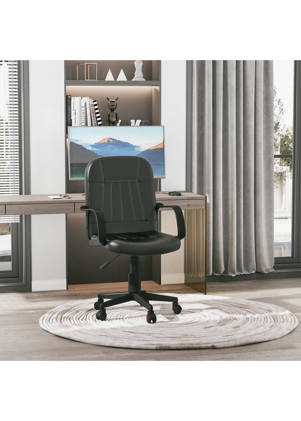 HOMCOM Black PU Leather Swivel Office Chair (59.5cm x 60cm x 104cm)