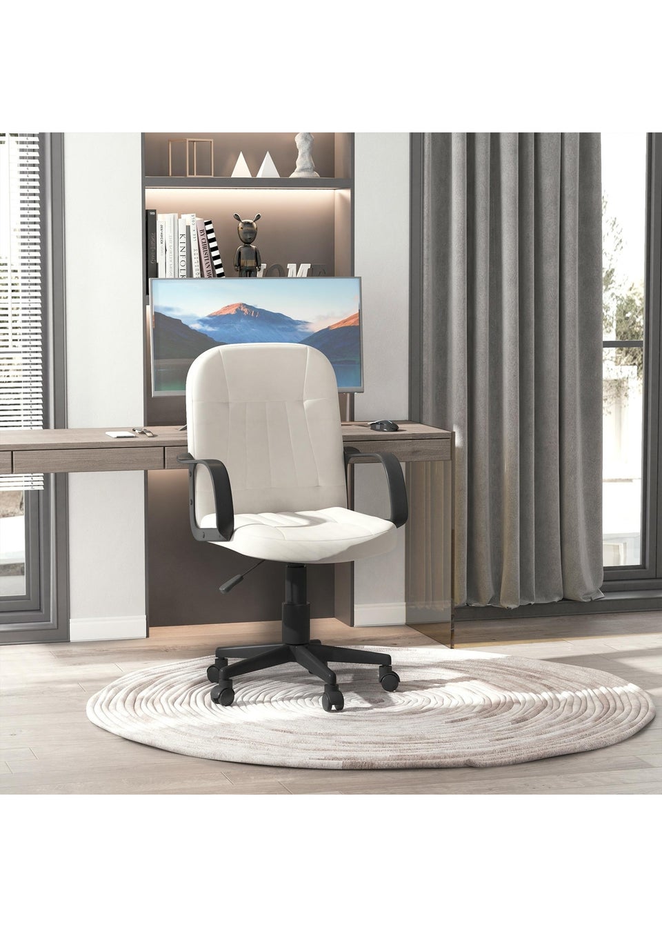 HOMCOM Cream PU Leather Swivel Office Chair (59.5cm x 60cm x 104cm)