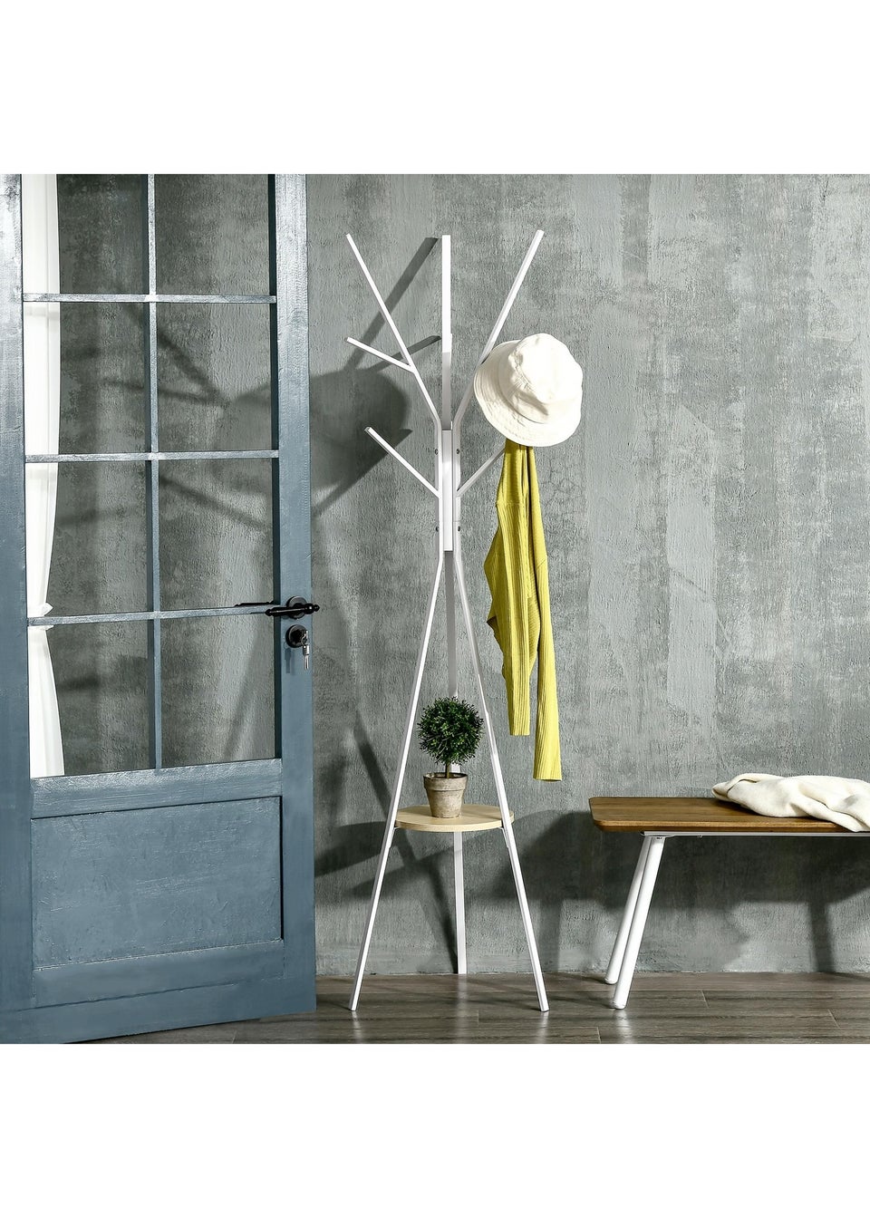 HOMCOM White Free Standing Coat Rack (45cm x 45cm x 180cm)