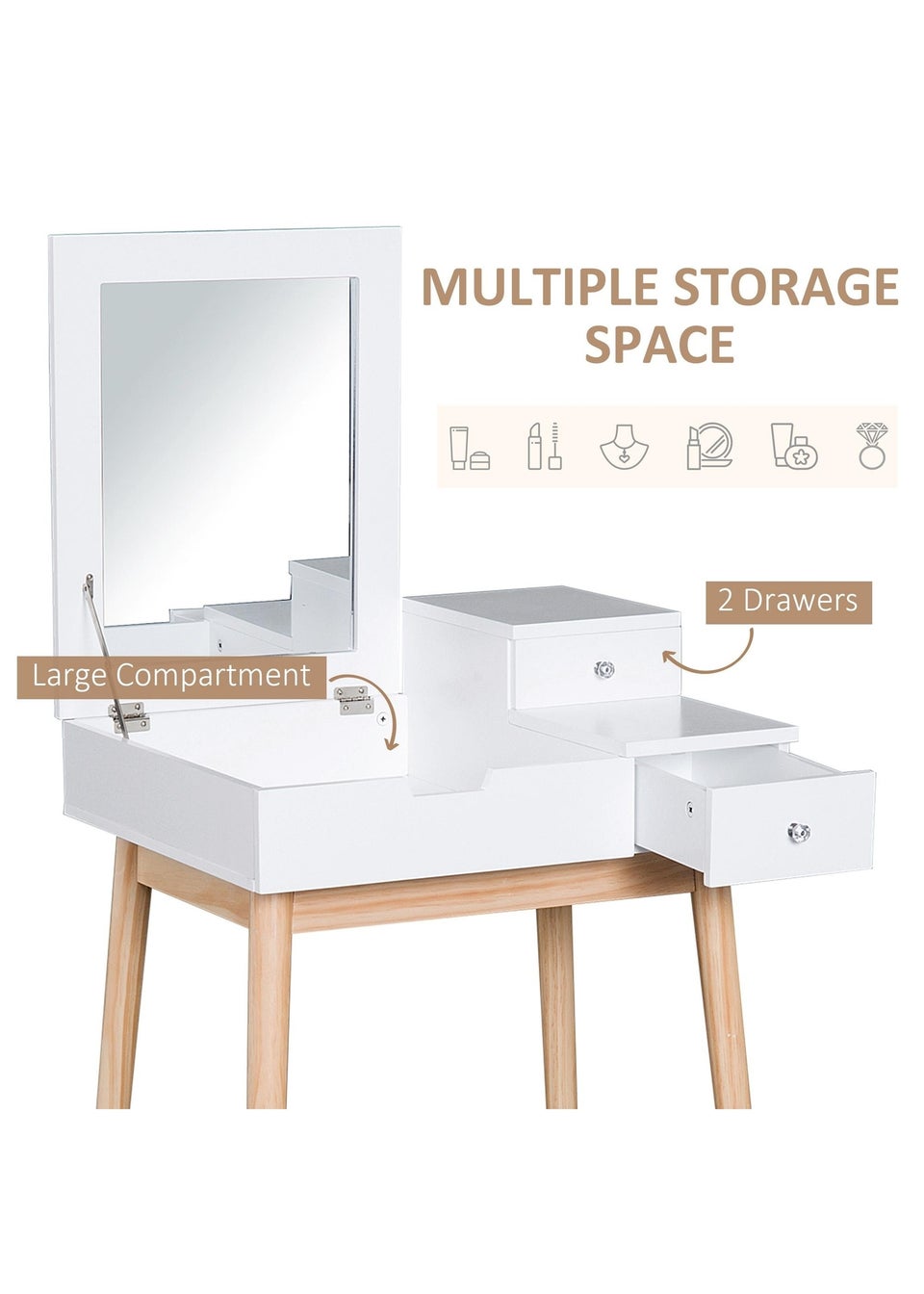 HOMCOM White Dressing Table 2 Drawers (60cm x 50cm x 85.5cm)