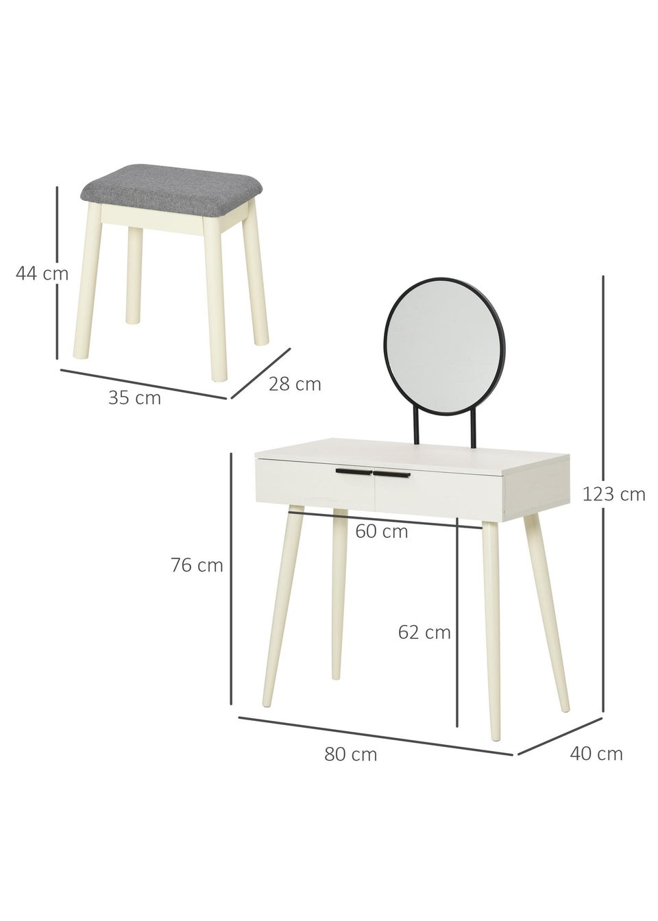 HOMCOM White Dressing Table Vanity Set (80cm x 40cm x 123cm)