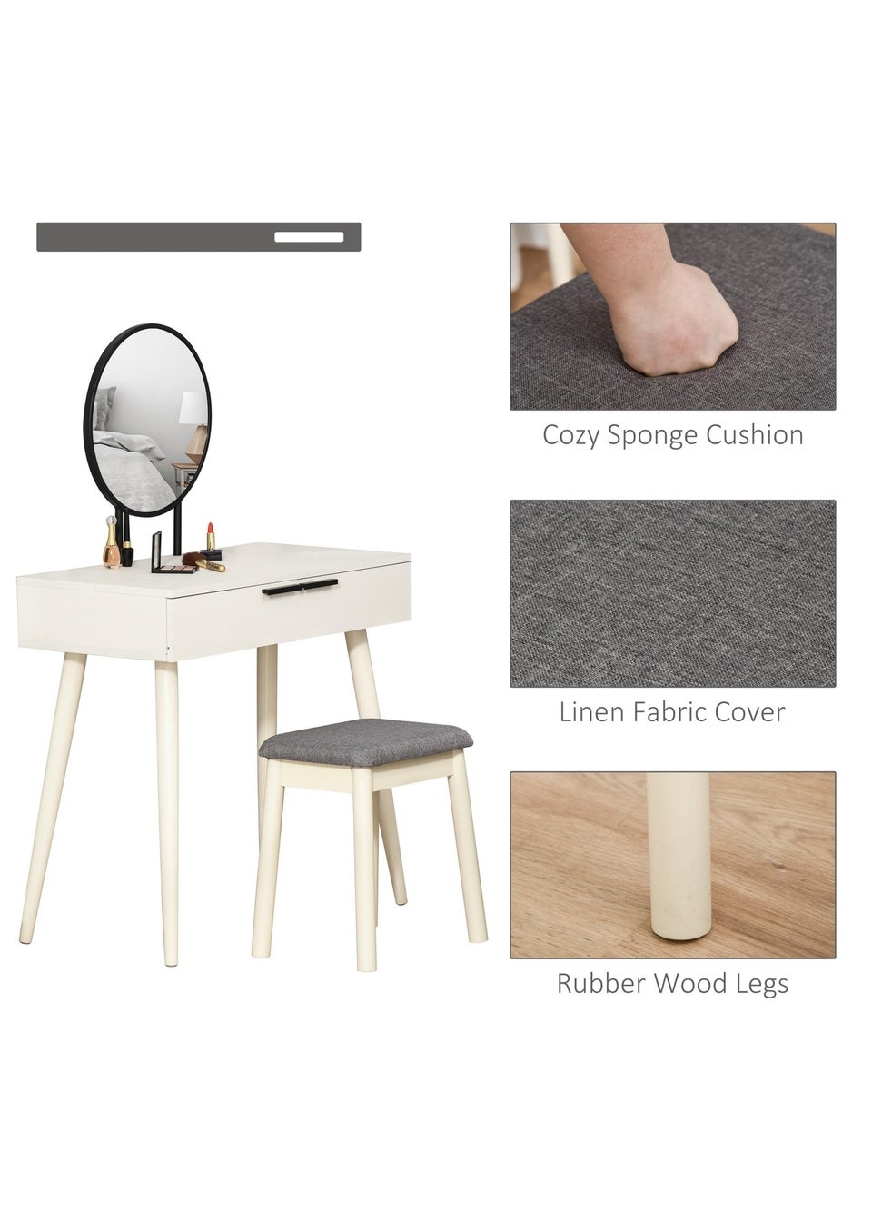 HOMCOM White Dressing Table Vanity Set (80cm x 40cm x 123cm)