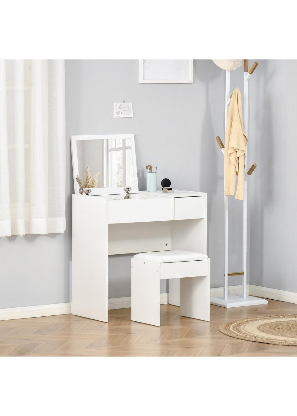 Thin white dressing table on sale