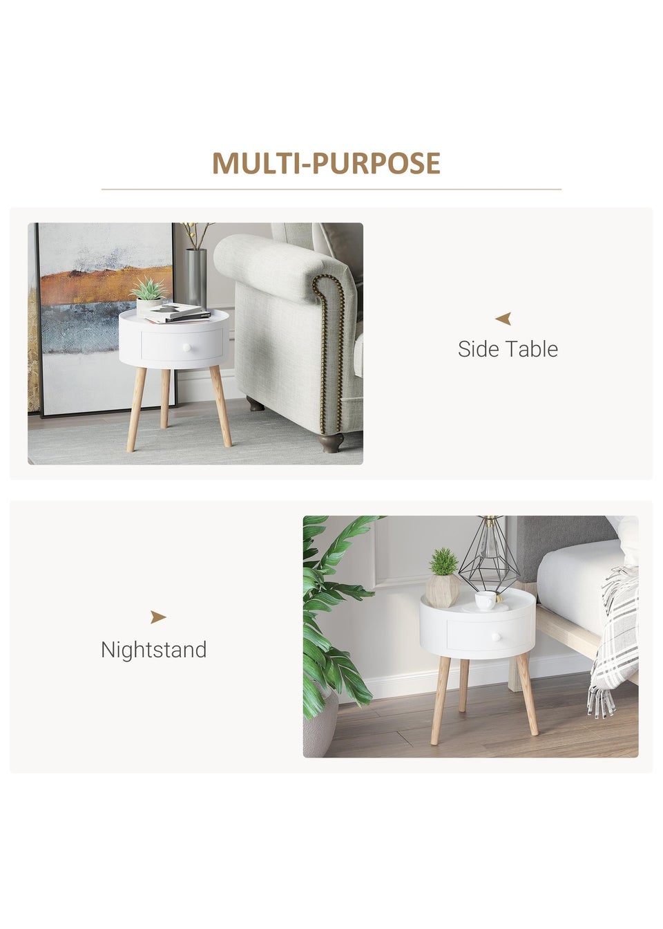 HOMCOM White Round Corner Coffee Table (38cm x 38cm x 45cm)