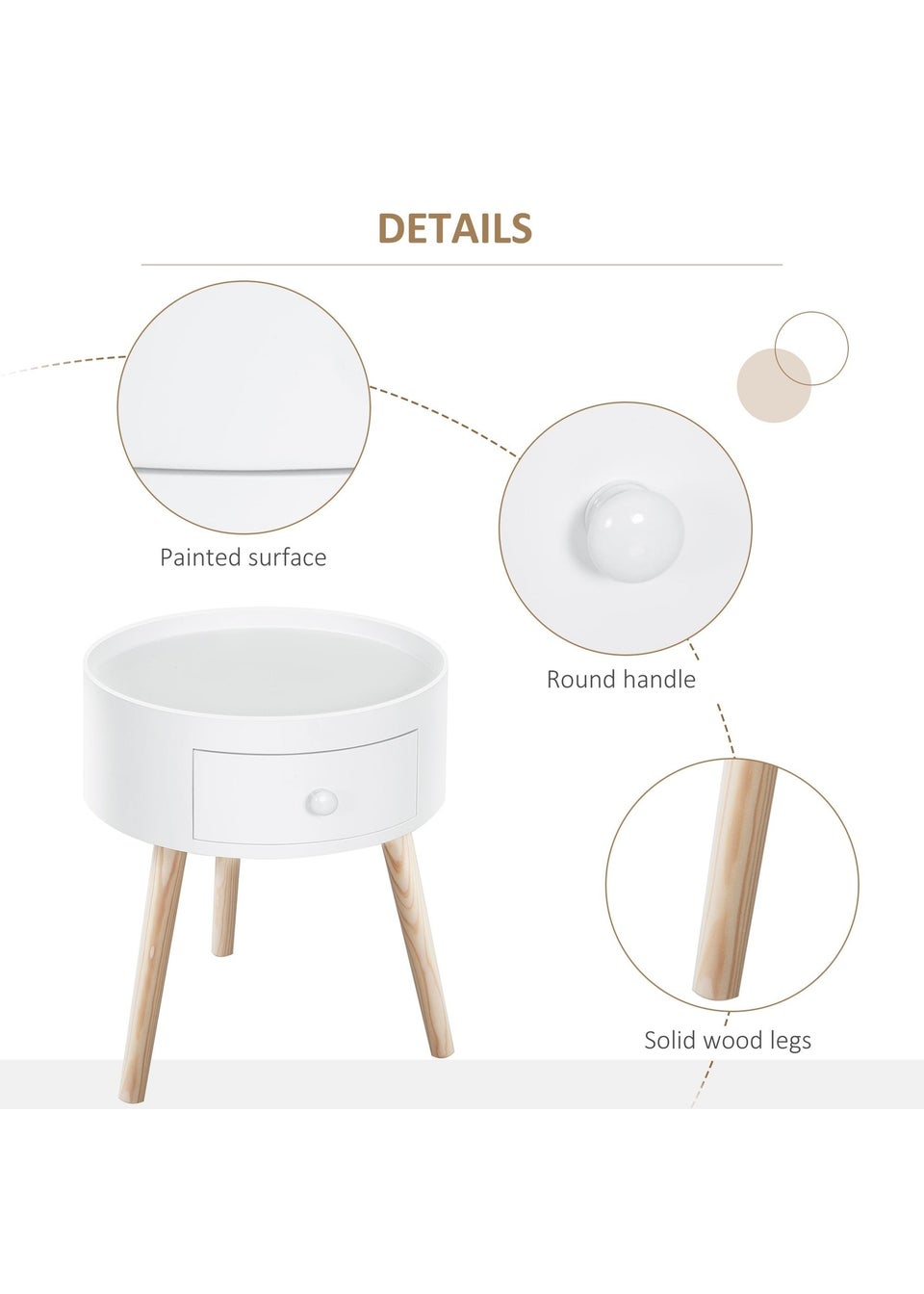 HOMCOM White Round Corner Coffee Table (38cm x 38cm x 45cm)