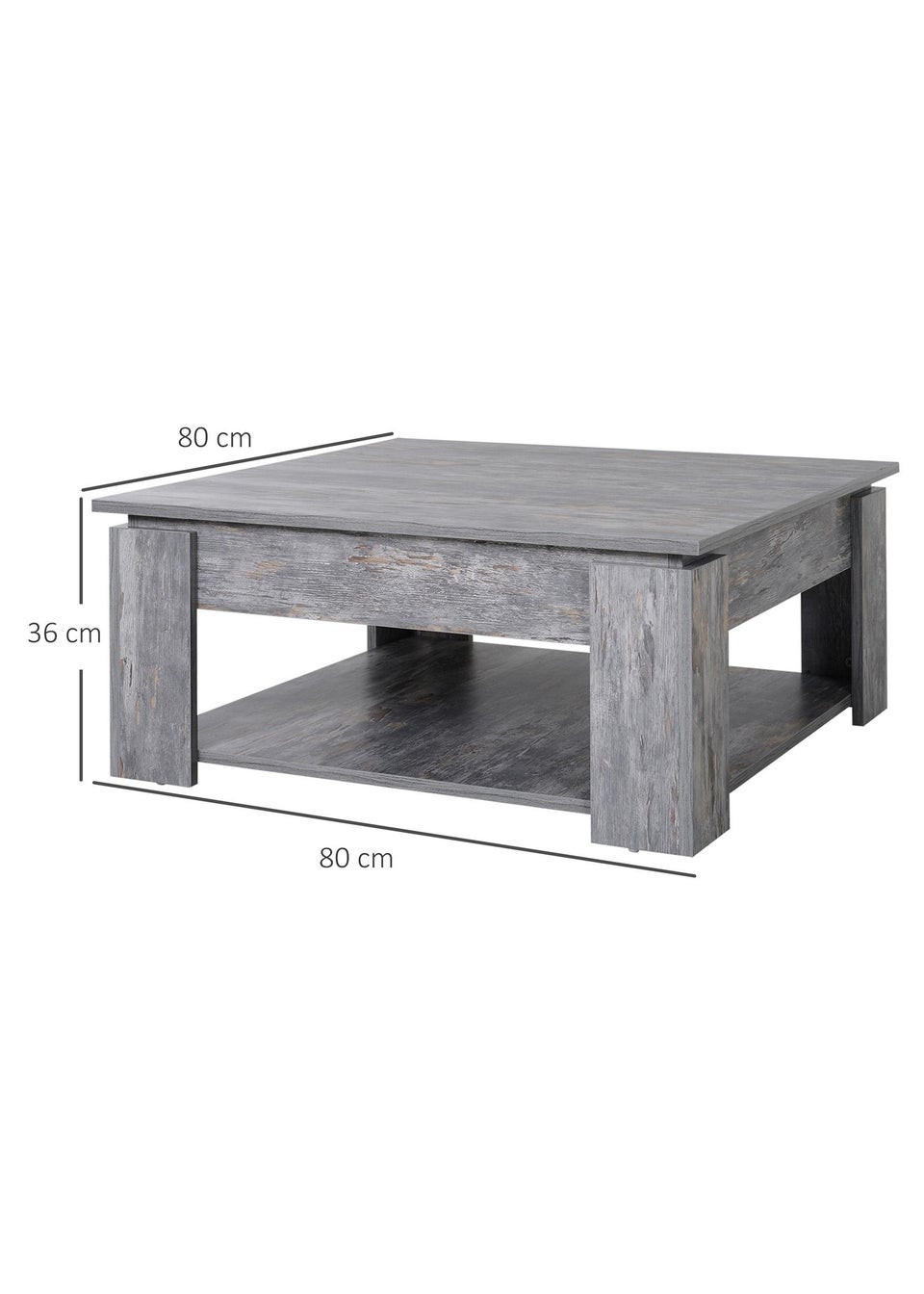 HOMCOM Grey 2 Tier Coffee Table (80cm x 80cm x 36cm)