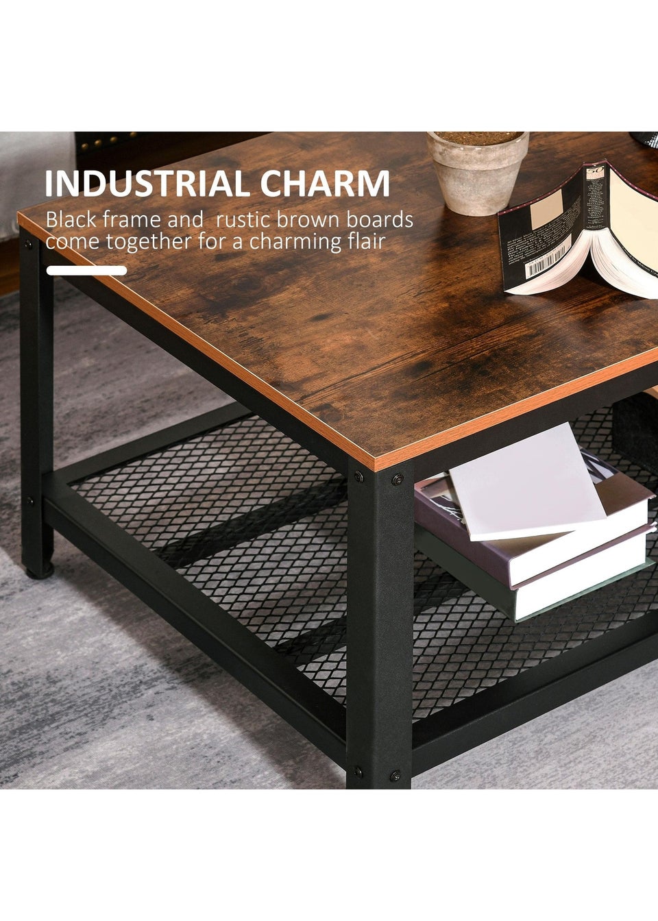 HOMCOM Black 2-Tier Wooden Coffee Table (106cm x 60cm x 45cm)