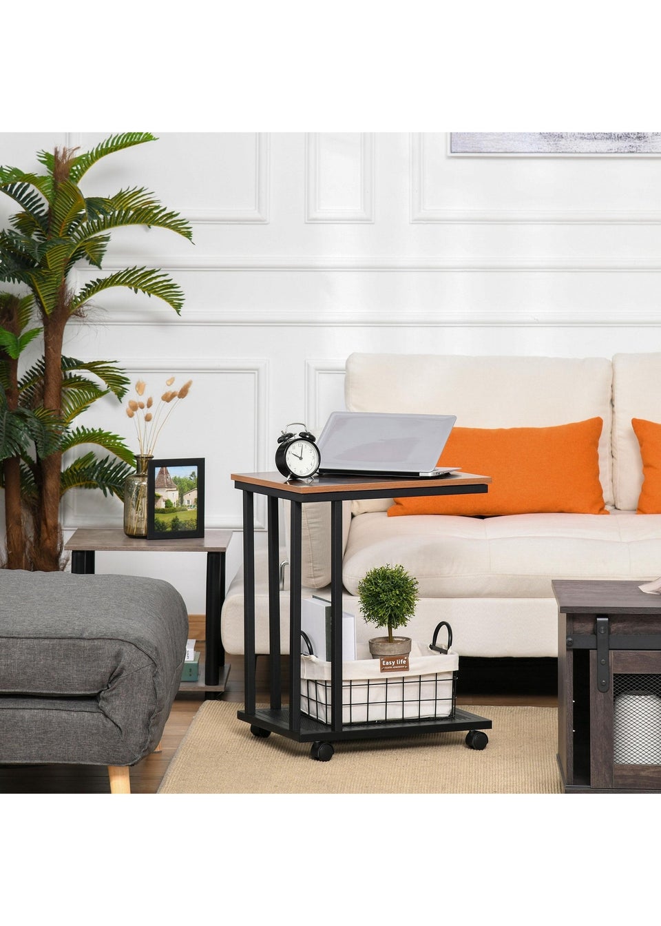 HOMCOM Black Mobile Sofa Side Coffee Table (51cm x 36cm x 65cm)