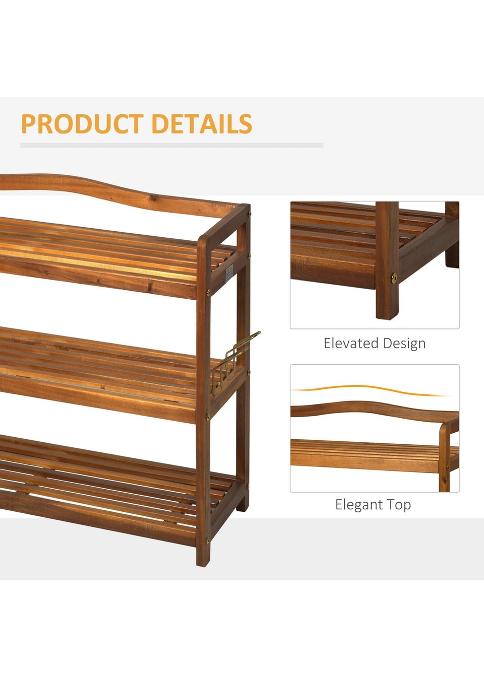 HOMCOM Natural 3 Tier Shoe Rack 74cm x 26cm x 62cm Matalan