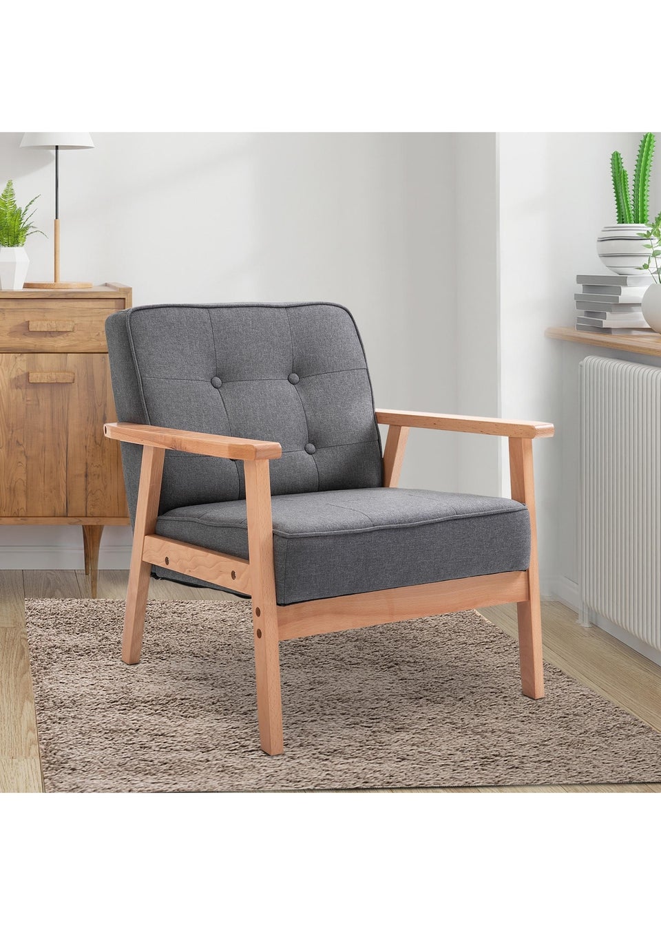 HOMCOM Grey Accent Chair Linen Armchair with Armrests (65cm x 69cm x 78cm)