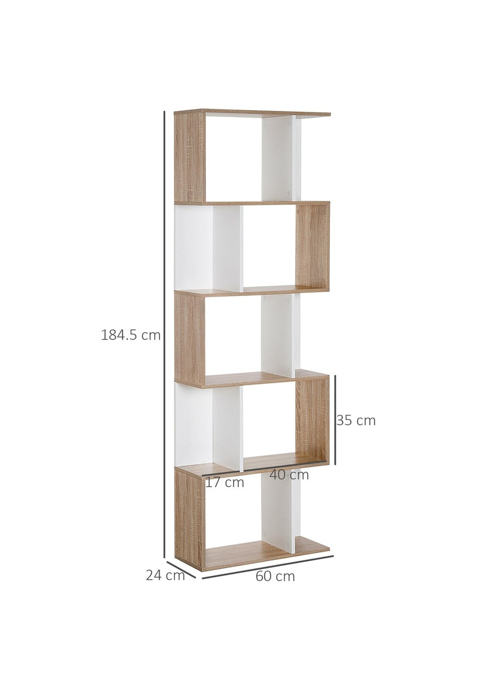 HOMCOM Natural 5-tier Display Shelving Bookcase (60cm x 24cm x 184.5cm)