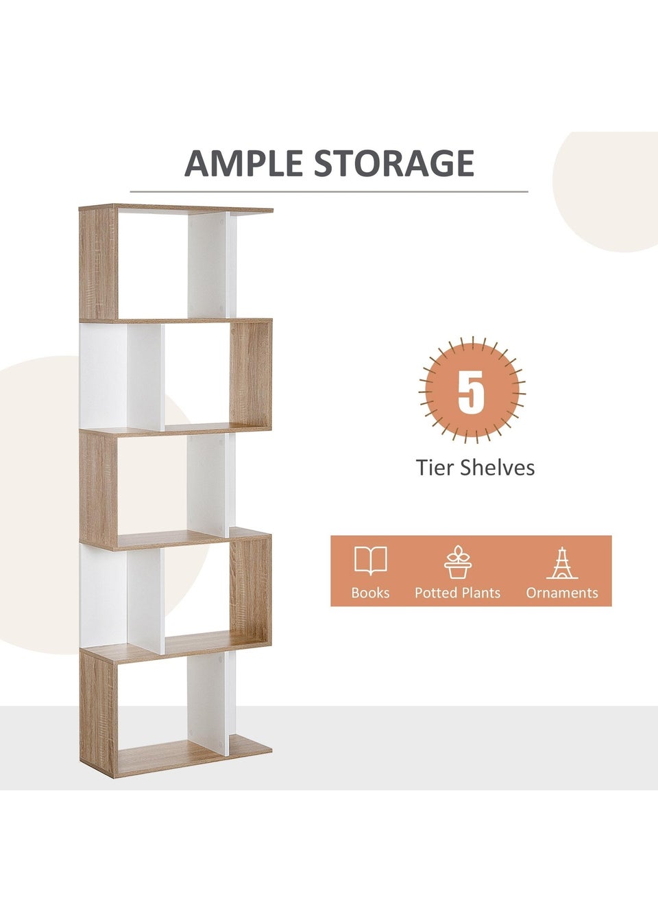 HOMCOM Natural 5-tier Display Shelving Bookcase (60cm x 24cm x 184.5cm)
